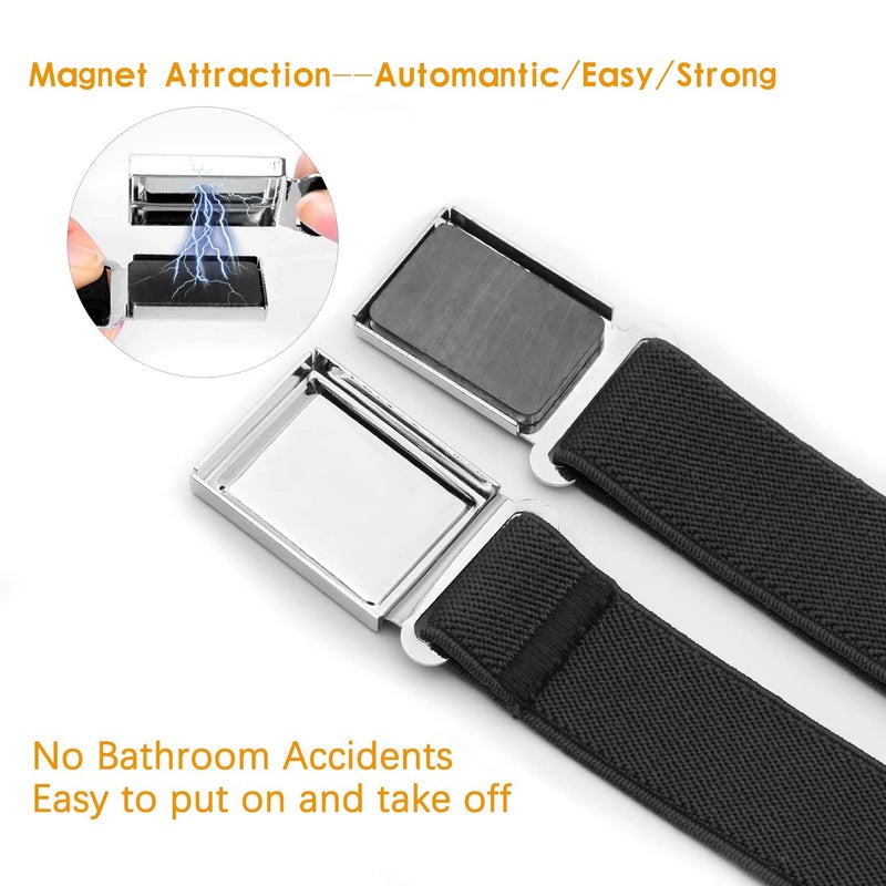 JASGOOD Kids Adjustable Magnetic Belts for Boys Girls Elastic Belt with Easy Magnetic Buckle(Black+Coffee,pant size 16-26Inch) - Image 3